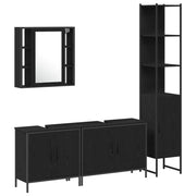 Set di mobili per il Bagno | Armadio da bagno 4 pz Nero Legno multistrato