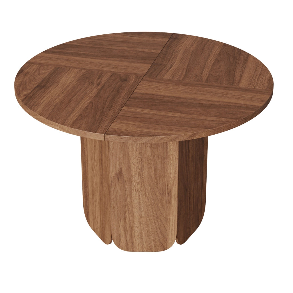 Tavolo da pranzo rotondo 120 cm in MDF colore noce; stile scandinavo; per 4-6 persone