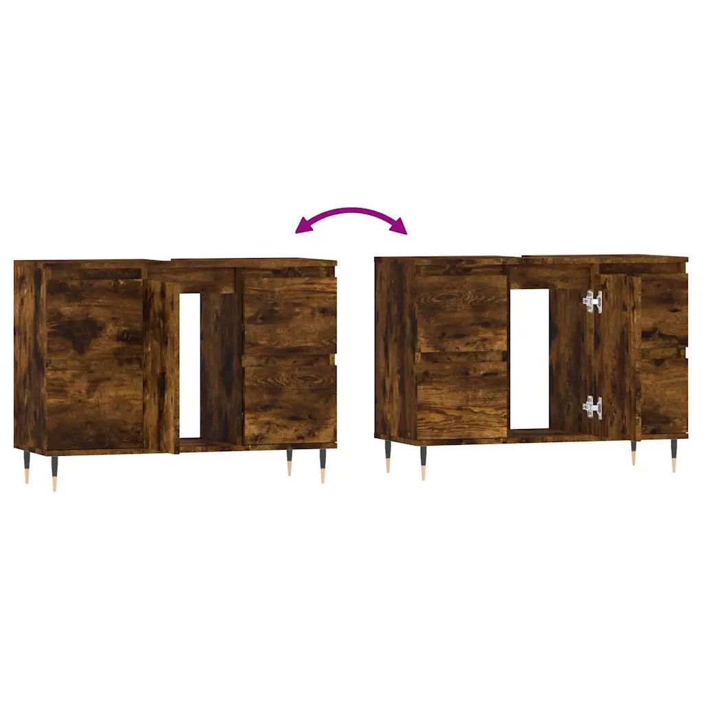 Armadietto Bagno Rovere Fumo 80x33x60 cm in Legno Multistrato 831649
