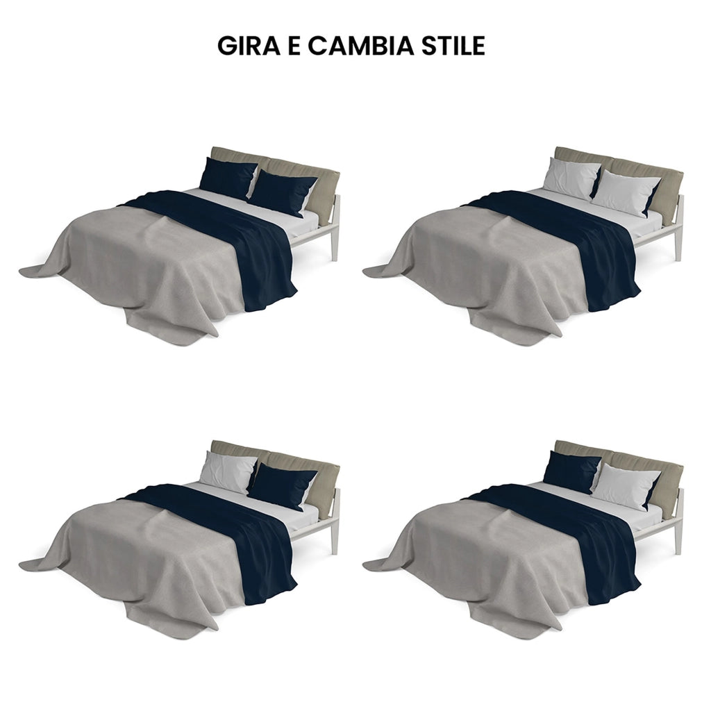 Set Lenzuola Sopra Sotto e Federe Doubleface Blu Scuro/Grigio Chiaro 1 Piazza e Mezzo