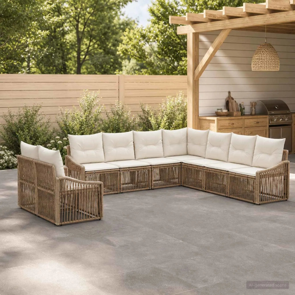 Set Divano da Giardino 9 pz Beige polyrattan 3436047