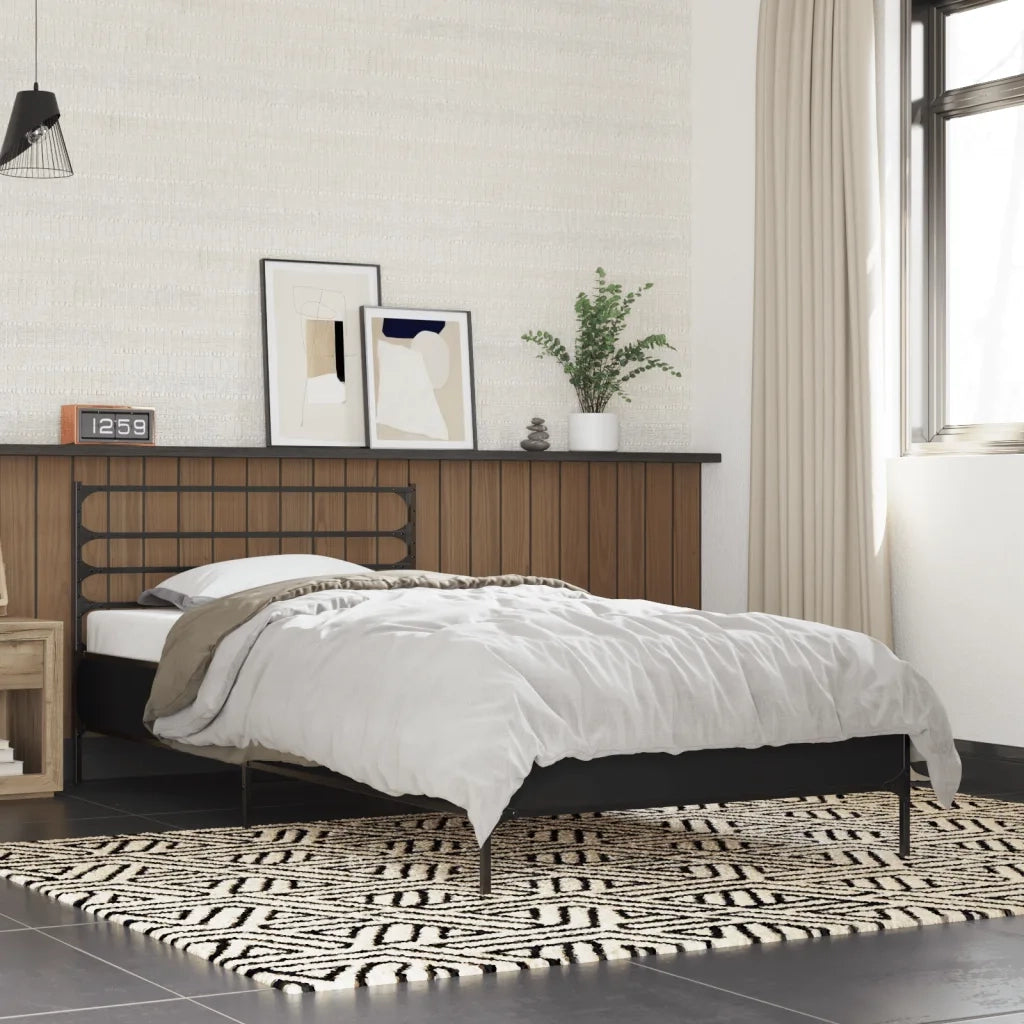 Giroletto-Struttura Letto Nero 75x190 cm in Legno Multistrato e Metallo 261235