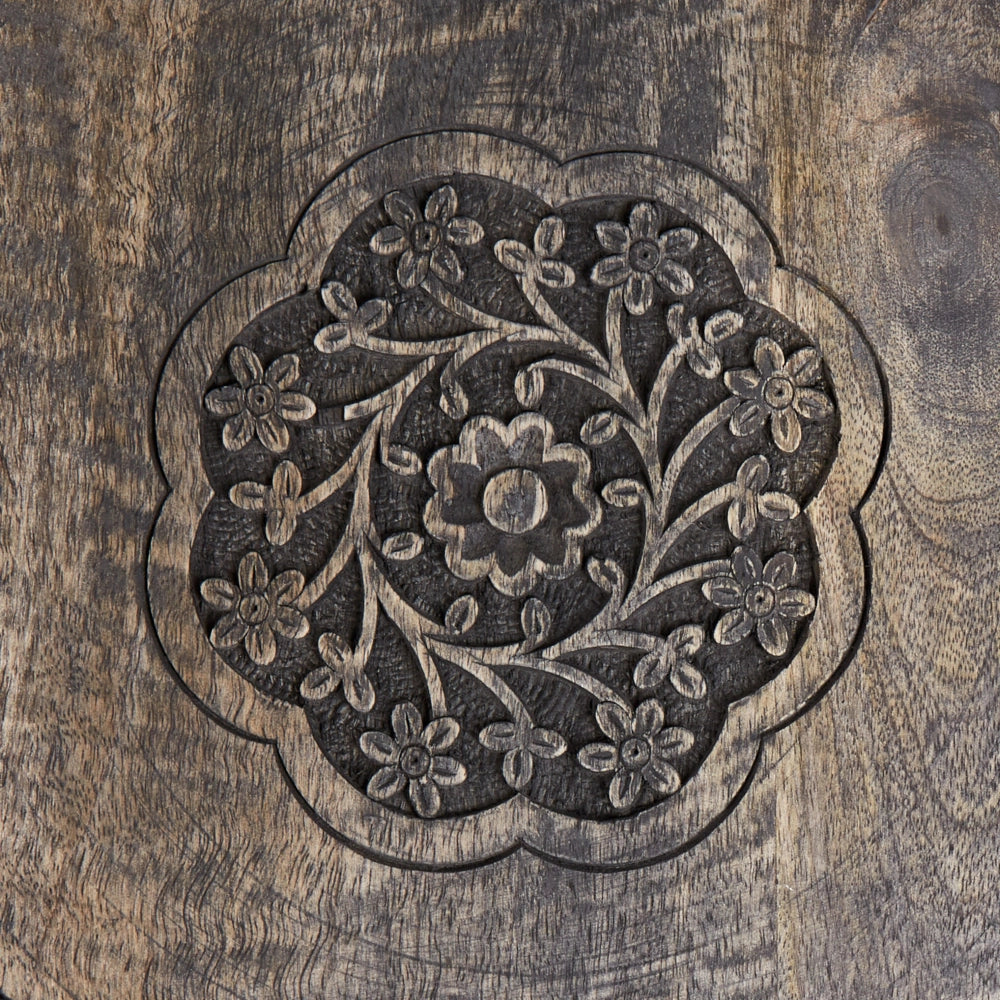 Tavolino in legno di mango scuro con piano rotondo 48 x 48 cm Design tradizionale