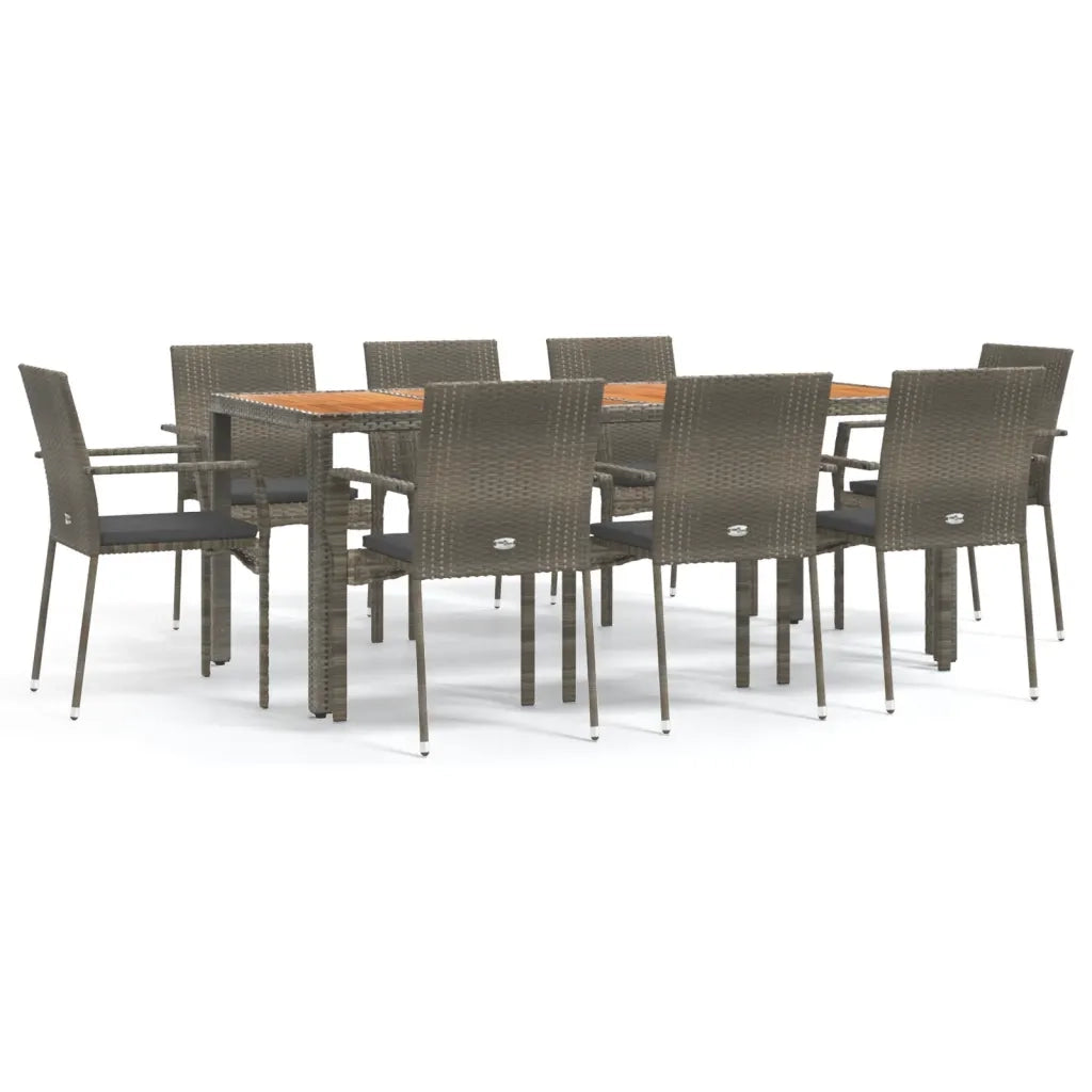 Set da Pranzo da Giardino 9 pz con Cuscini in Polyrattan Grigio 3184998