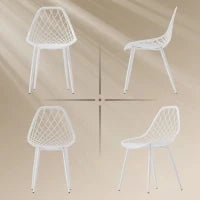 Set 4 Sedie da Pranzo Moderne con Schienale Traforato in Plastica e Gambe in Metallo, Bianco