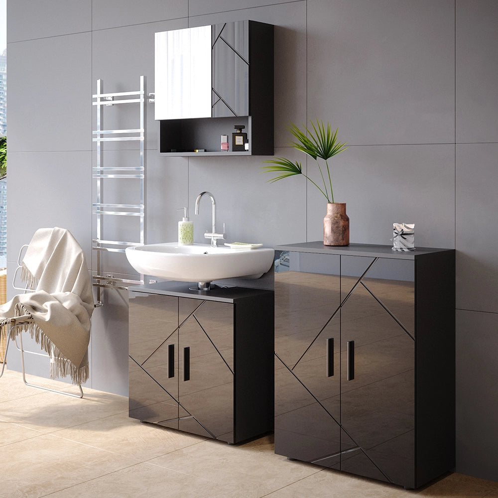 Vicco Set mobili bagno Antracite lucido 3 pezzi, con base 60 cm