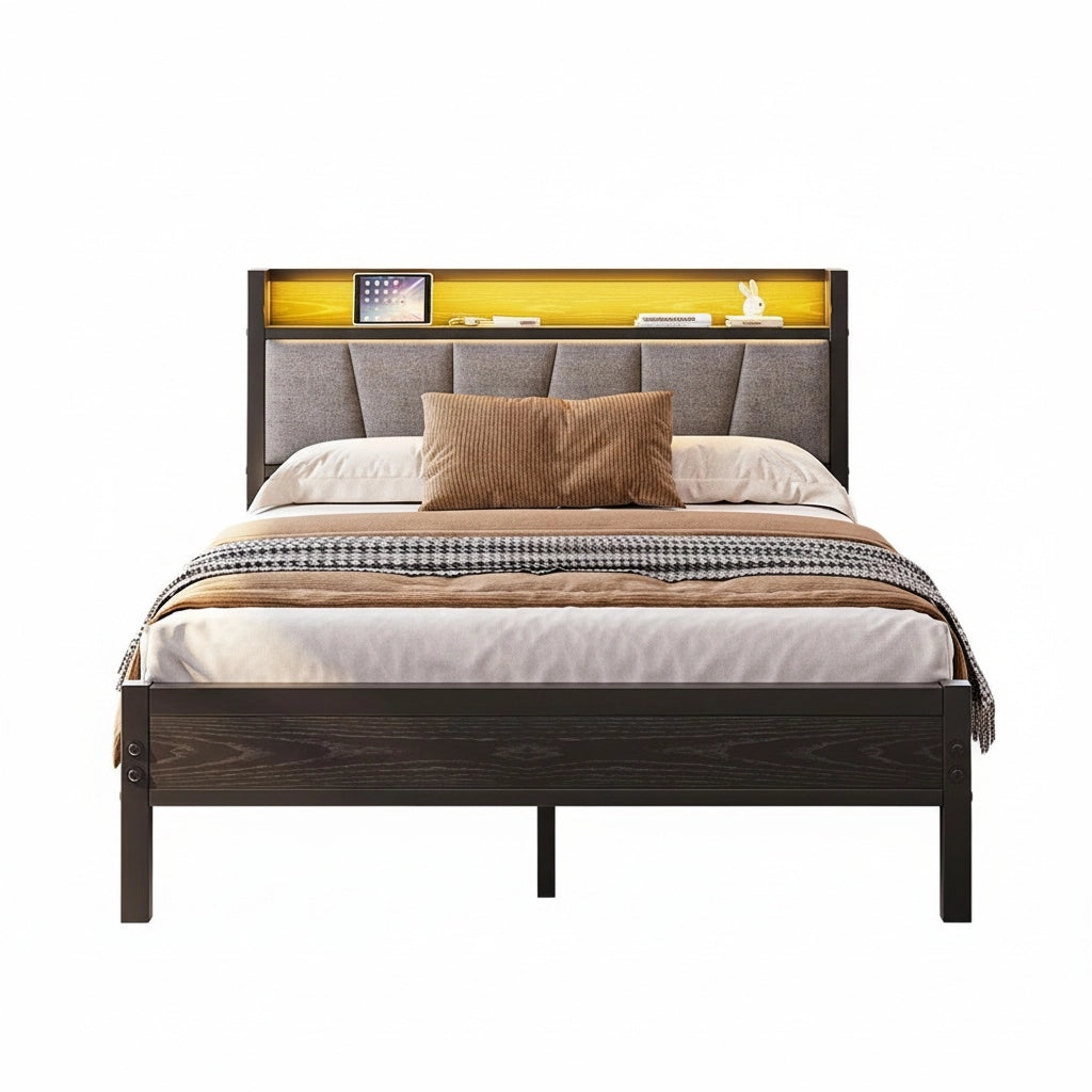 Letto 140x190cm LED - Xylo - USB testiera metallo senza rete