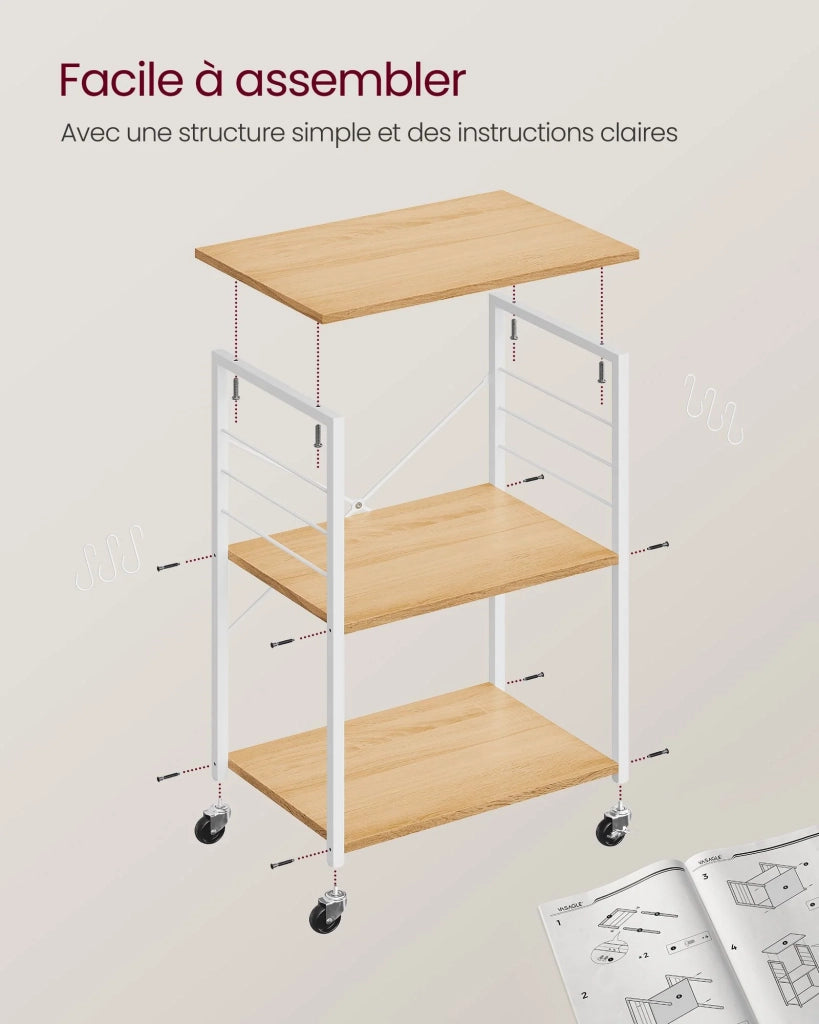Scaffale da cucina carrello da portata ripiano a 3 ripiani per microonde mini forno tostapane struttura in metallo con 6 ganci stile industriale marrone 12_0005676