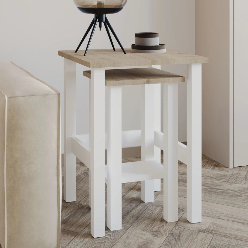 Set di 2 tavolini in legno "Gina 2" - 45 x 45 x 60 cm - Beige
