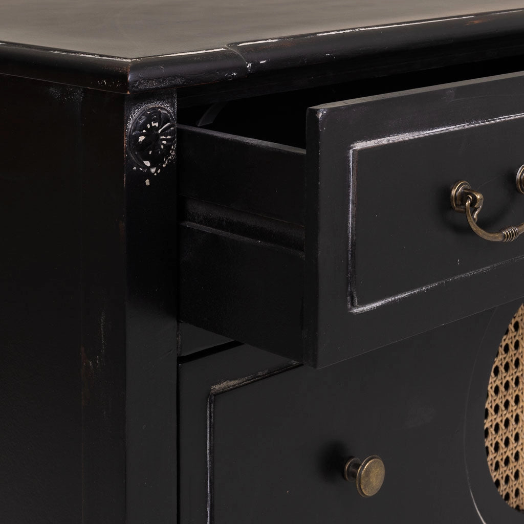 Cassettiera in legno nero 88x38x72h