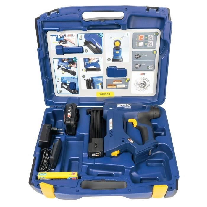 Graffatrice a batteria 18V per 53/8-20mm - 8/15-20mm - RAPID - BTX553 - Valigetta + batteria 2,5Ah + caricabatteria
