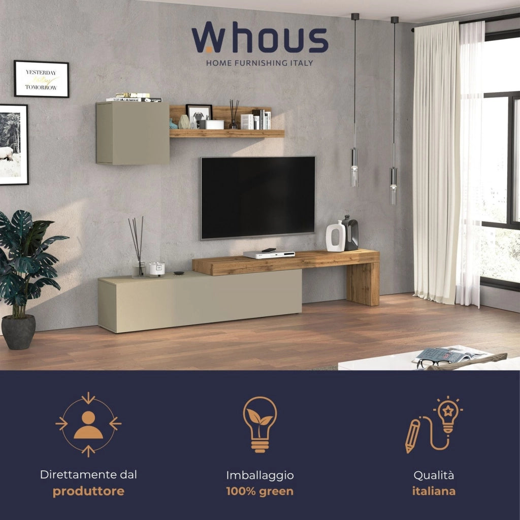 WHOUS Parete attrezzata Chronos set soggiorno tortora opaco e rovere 190/350x40 cm