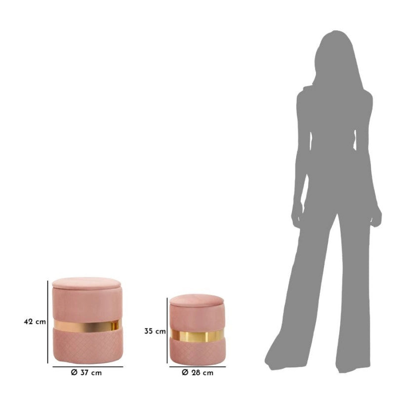 Puff Con Contenitore Sheffild Rosa Set 2 Pz cm ø 37x42-28x35
