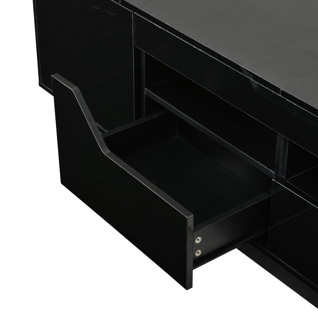 Mobile TV nero con LED, 2 cassetti e ante, 180x40x45 cm
