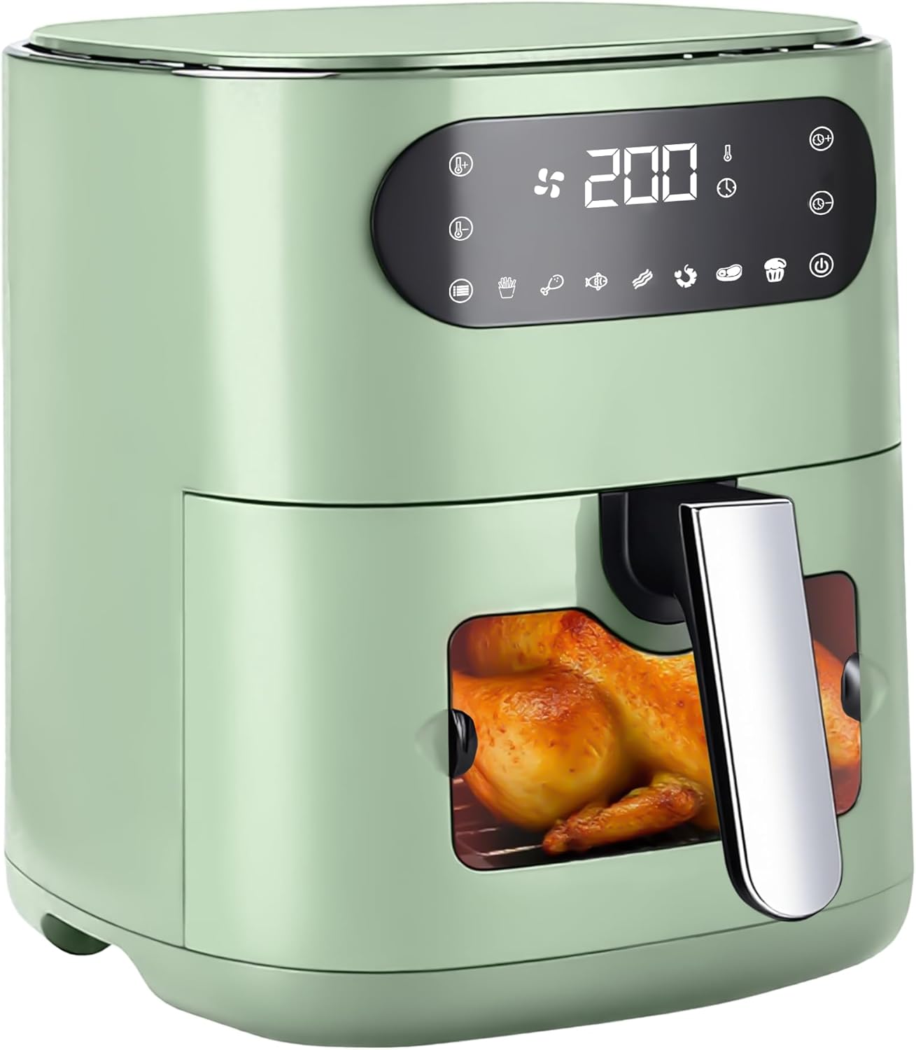 ZMH Friggitrice ad aria calda verde 6L Airfryer Cestello singolo Finestra di visualizzazione 7 programmi di cottura