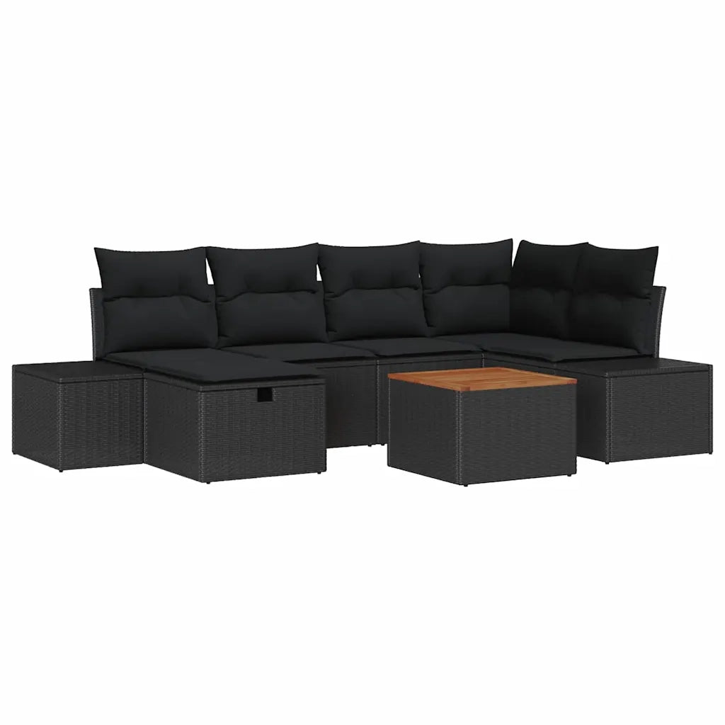 Set Divano da Giardino con cuscino 7 pcs Nero polyrattan
