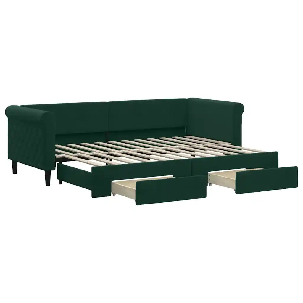 Divano Letto Estraibile Cassetti-Sofa Letto-Daybed Verde Scuro 80x200cm Velluto 212814