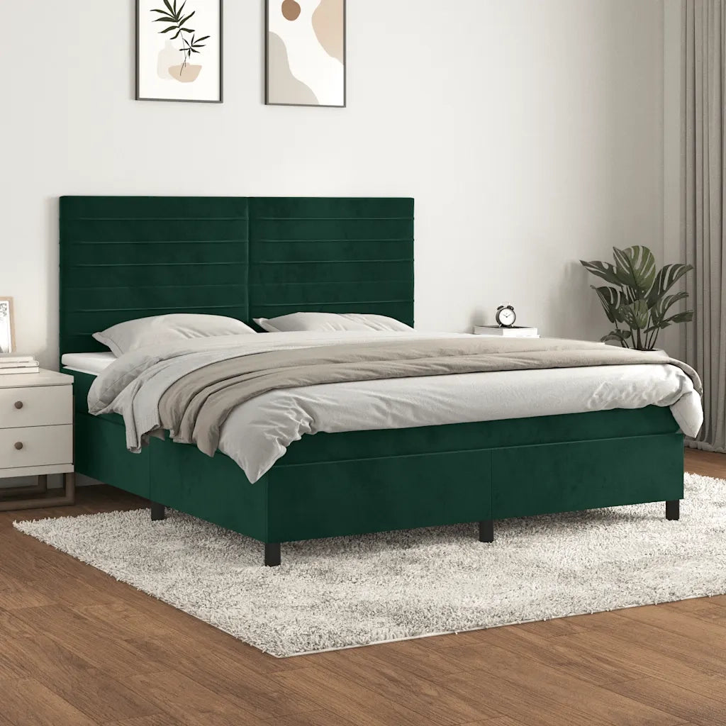 Giroletto a Molle con Materasso Verde Scuro 160x200 cm Velluto
