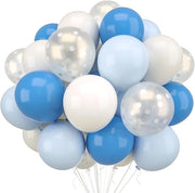 Decorazione Premium con 30 palloni blu e bianchi da 30 cm - Slinga palloni metallici per decorazione di compleanni e matrimoni