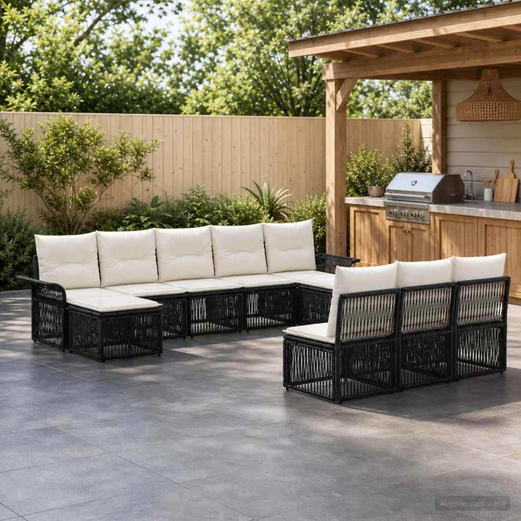 Set Divano da Giardino 10 pz Nero polyrattan 3434950