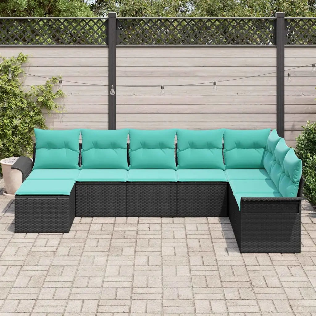 Set Divano da Giardino con cuscino 8 pcs Nero polyrattan