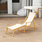 Sdraio in Legno di Betulla con Parasole, 4 Schienale Regolabile e Poggiapiedi, Lettino da Sole Esterno per Spiaggia, Terrazza e Piscina, con Parti di Ricambio, 170x62,5x122 cm,Naturale