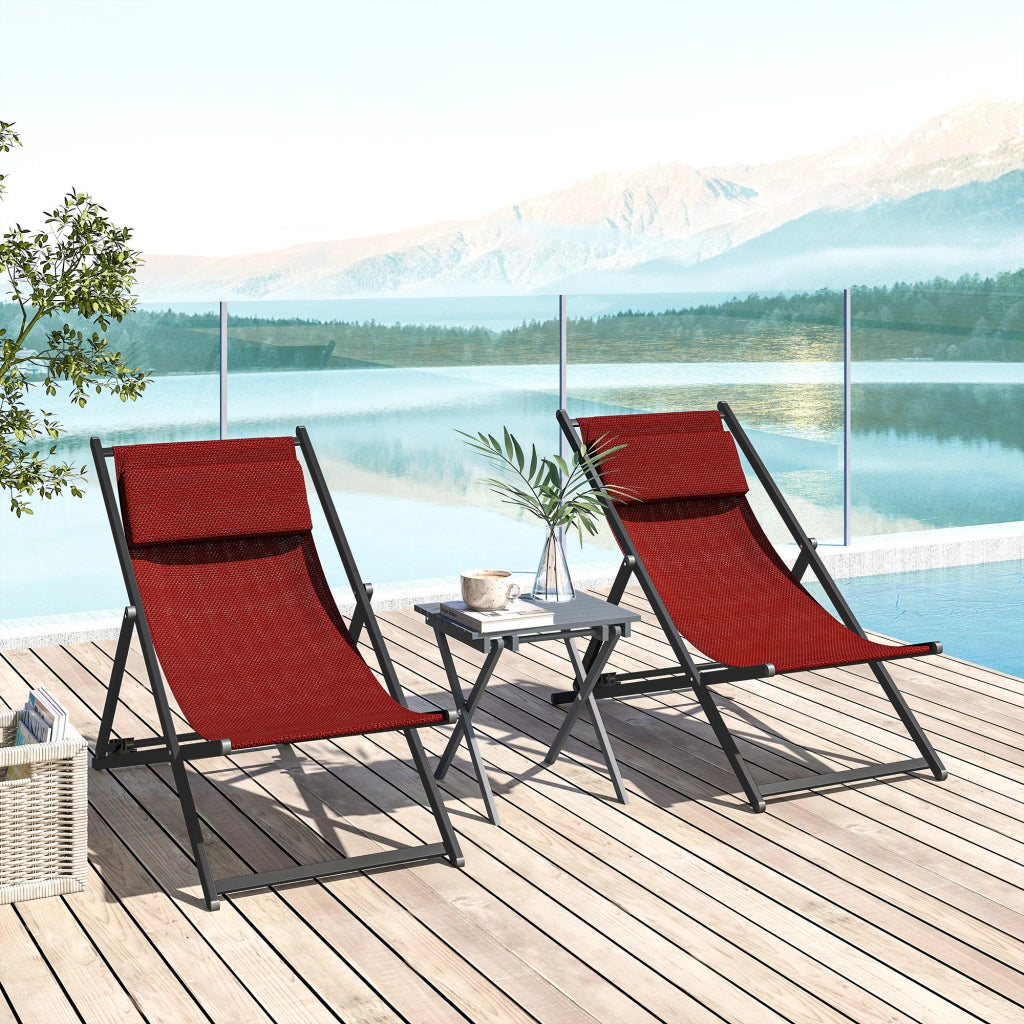 Set 2 Sedie Poltrona Sdraio da Esterni, Pieghevoli e Reclinabili, in Alluminio, 100x60x85 cm, Rosso