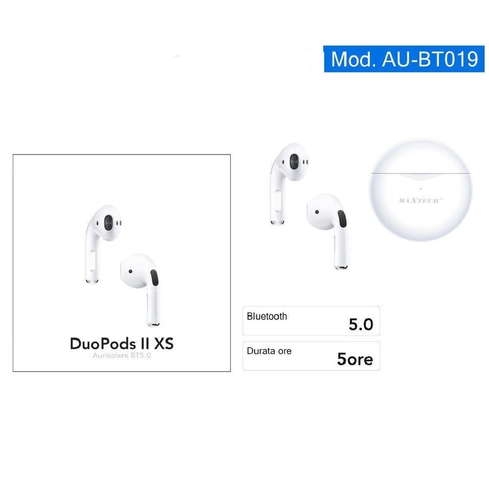 Trade Shop - Auricolare Bluetooth Bt5.0 Cuffie Duopods Ii Xs Cordless Per Smartphone Au-bt019 -