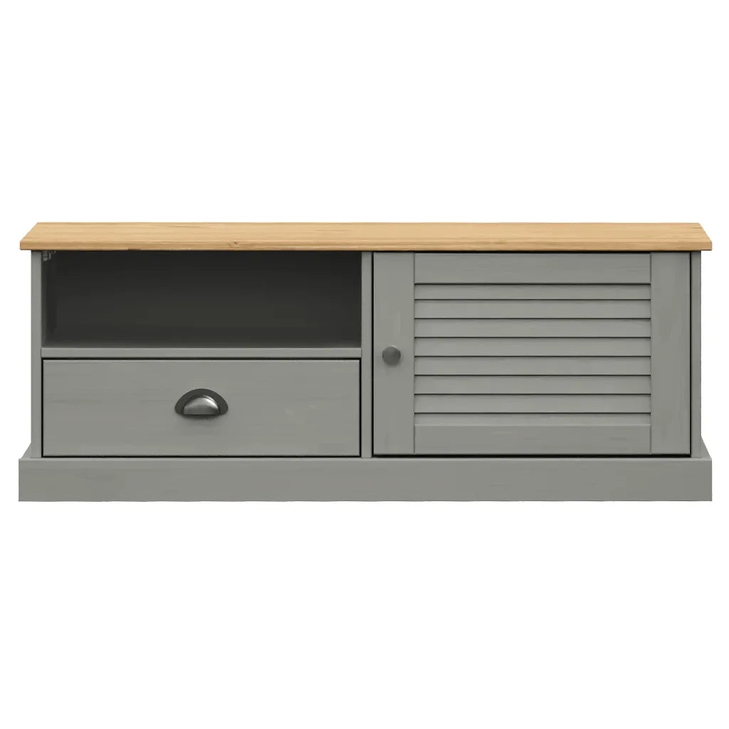 Mobile Porta TV VIGO Grigio 106x40x40 cm Legno Massello di Pino 353177