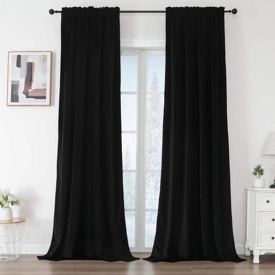 Gordini di velluto con cintura di piegatura set da 2 - 132 x 245 cm tenda termica nera