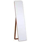 Specchio da Terra e da Parete con Struttura in Legno, Supporto Pieghevole con Cerniera, 37x43x156cm, Noce Chiaro