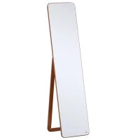 Specchio da Terra e da Parete con Struttura in Legno, Supporto Pieghevole con Cerniera, 37x43x156cm, Noce Chiaro