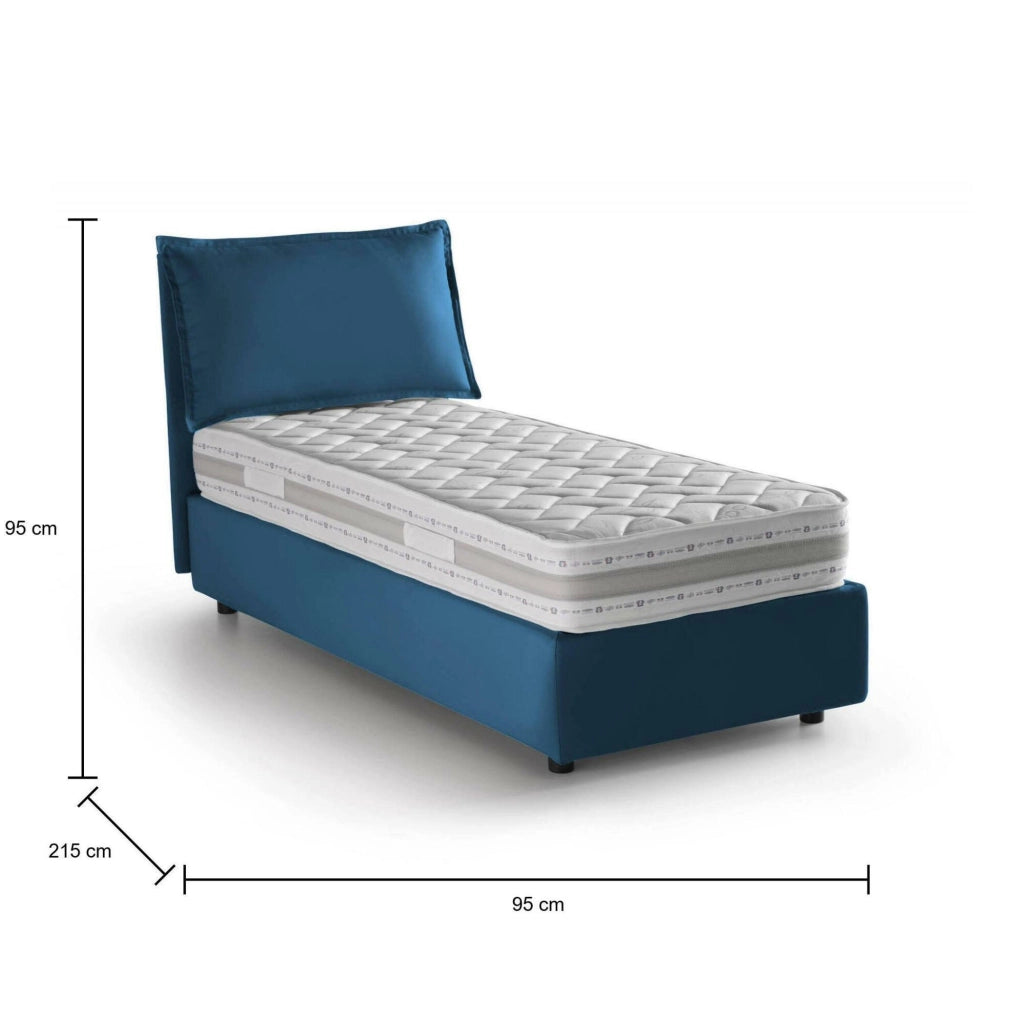 Letto singolo Ancara, Letto contenitore con rivestimento in tessuto, Made in Italy, Apertura frontale, con materasso cm 80x200 incluso, Blu
