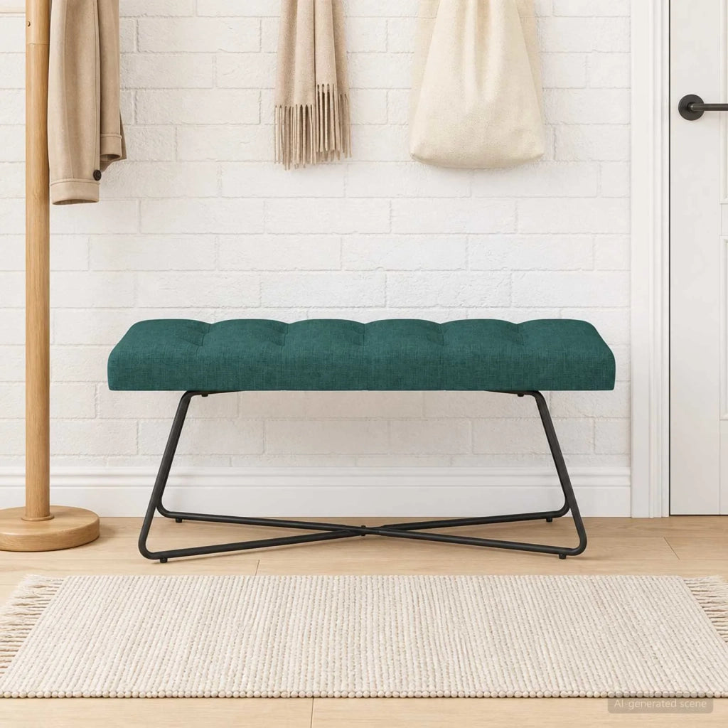 Panchina con bottoni imbottiti Verde Scuro 110 x 40 x 46 cm 42038376