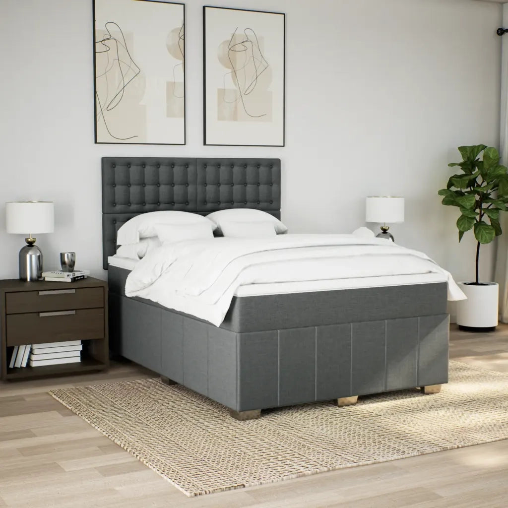Giroletto a Molle con Materasso Grigio Scuro 140x190 cm Tessuto