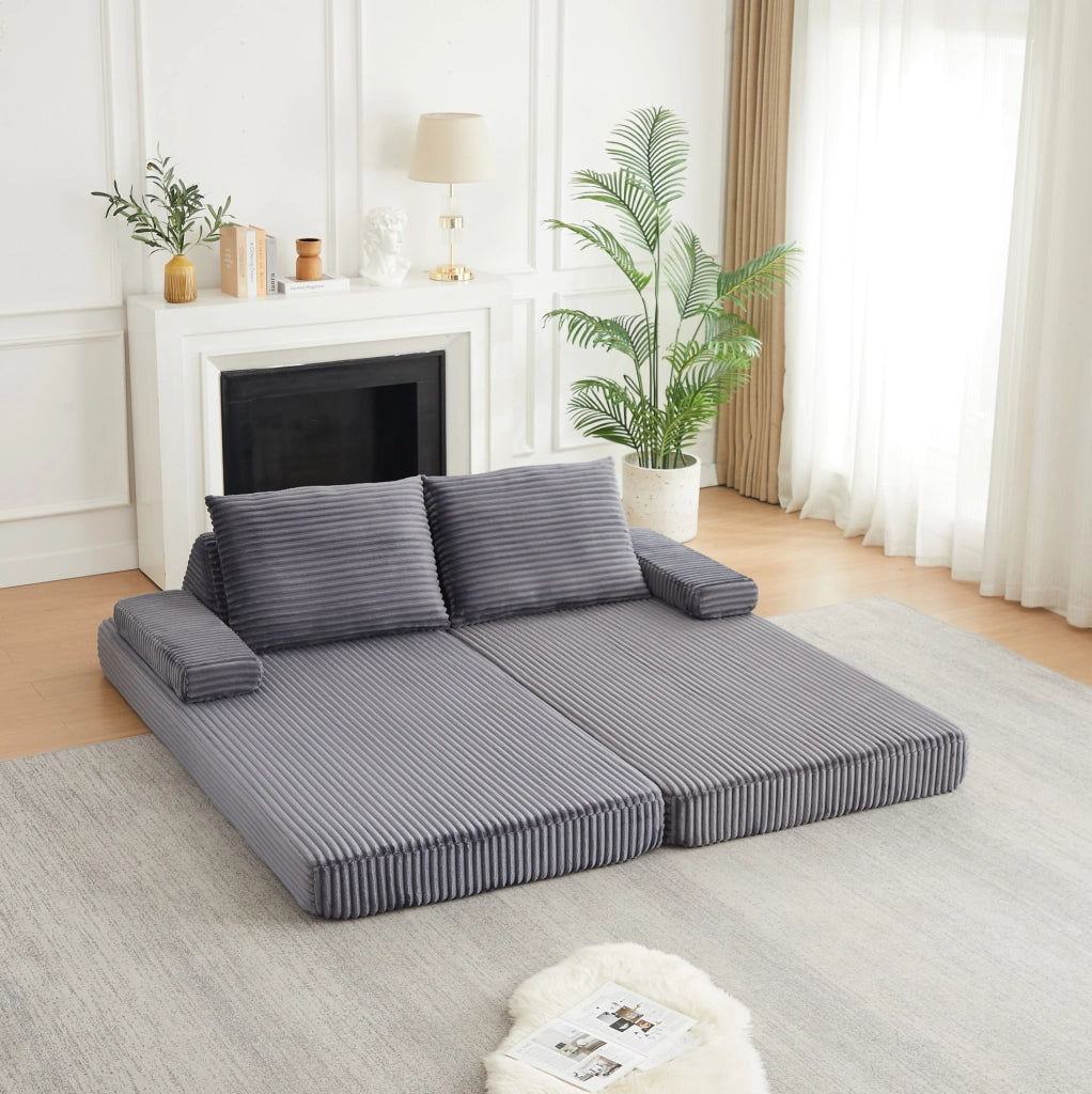 Sofa modulare in velluto 211 cm con schienali triangolari e braccioli regolabili, divano e letto combinati