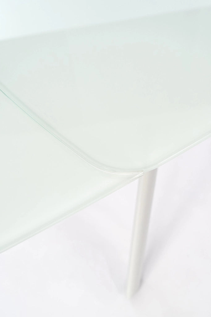 Tavolo allungabile Phil moderno con top in vetro temperato extra white e struttura in metallo grigio chiaro, 140/175/210 cm - Phil