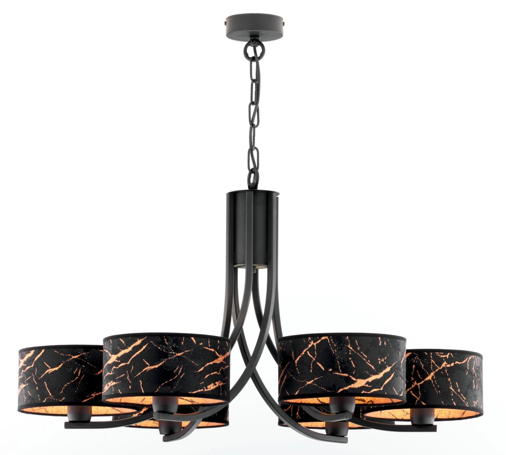 Lampadario Arthur nero rame 6xE27 15W catena Jupiter