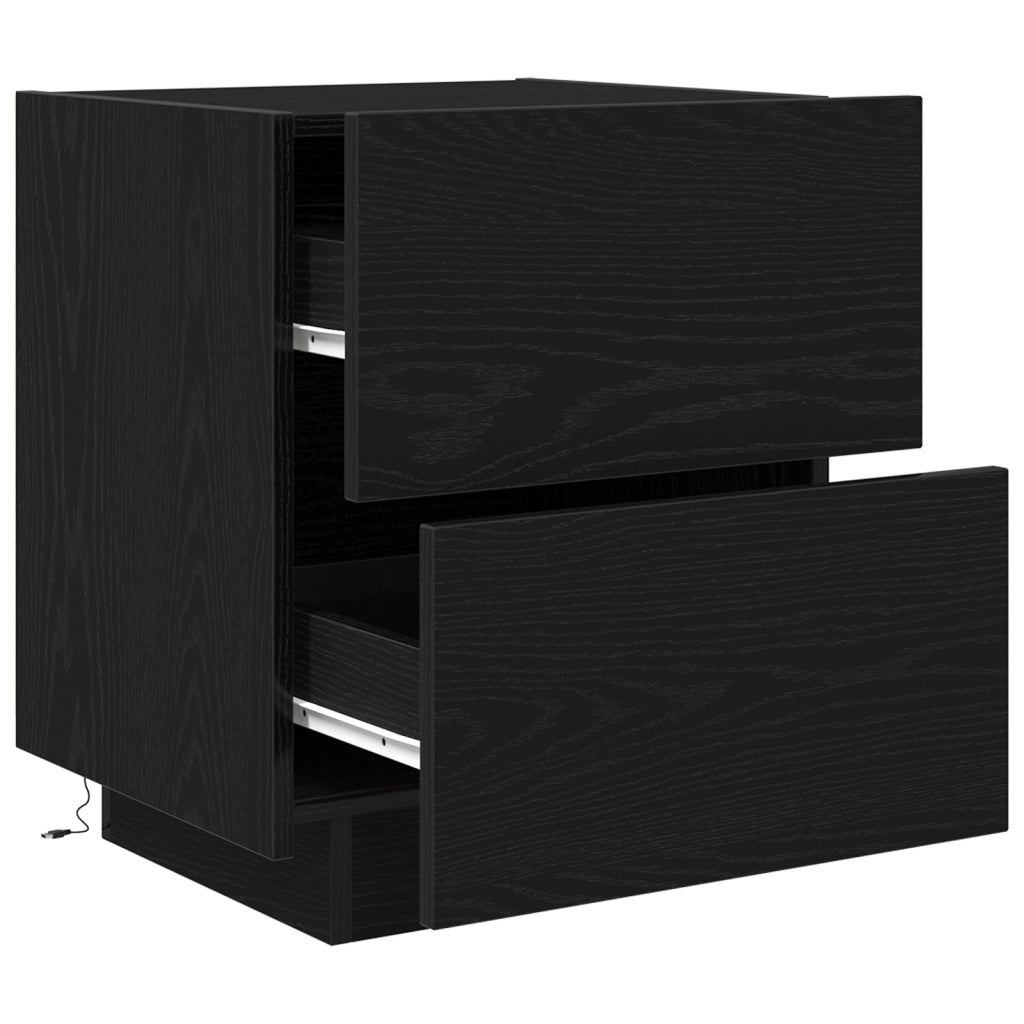 Comodini con luci LED 2 pz Rovere Nero 45x40x55 cm