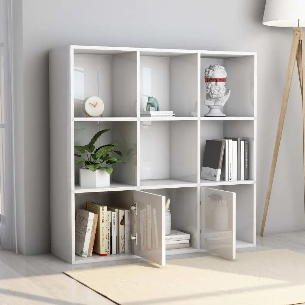 Libreria Bianco Lucido 98x30x98 cm in Legno Multistrato 801122