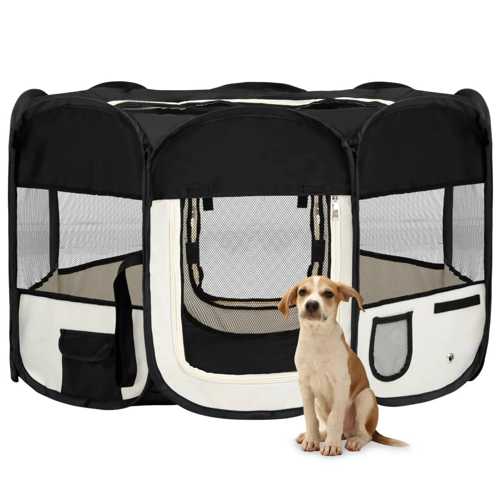 Box pieghevole per cani con borsa per il trasporto 125 x 125 x 61 cm nero 02_0001728
