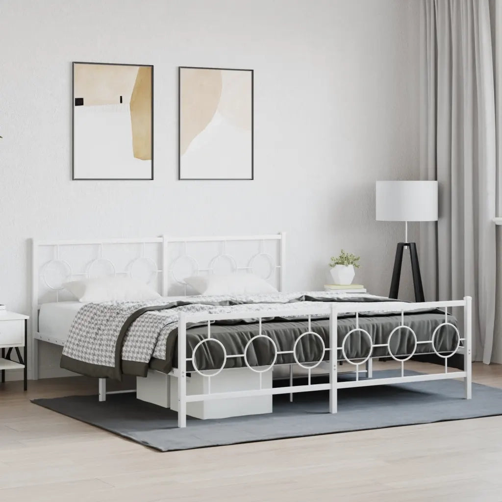 Giroletto con Testiera e Pediera Metallo Bianco 180x200 cm