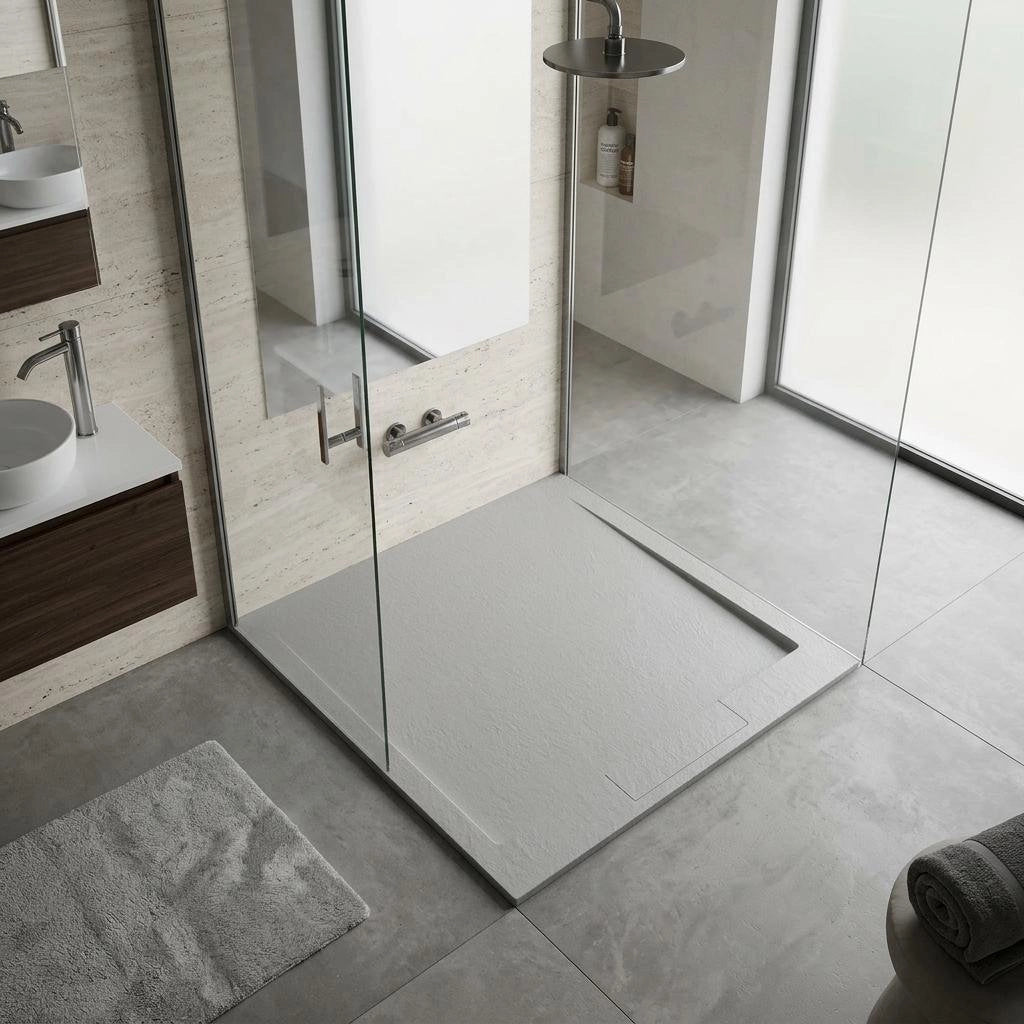 Piatto doccia quadrato 90x90 cm effetto pietra in marmoresina EUPHORIA grigio ATENE