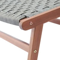 Poltrona da Giardino con Poggiapiedi, Sedia Relax in Legno di Acacia e Corda Rattan Sintetico, Naturale e Grigio