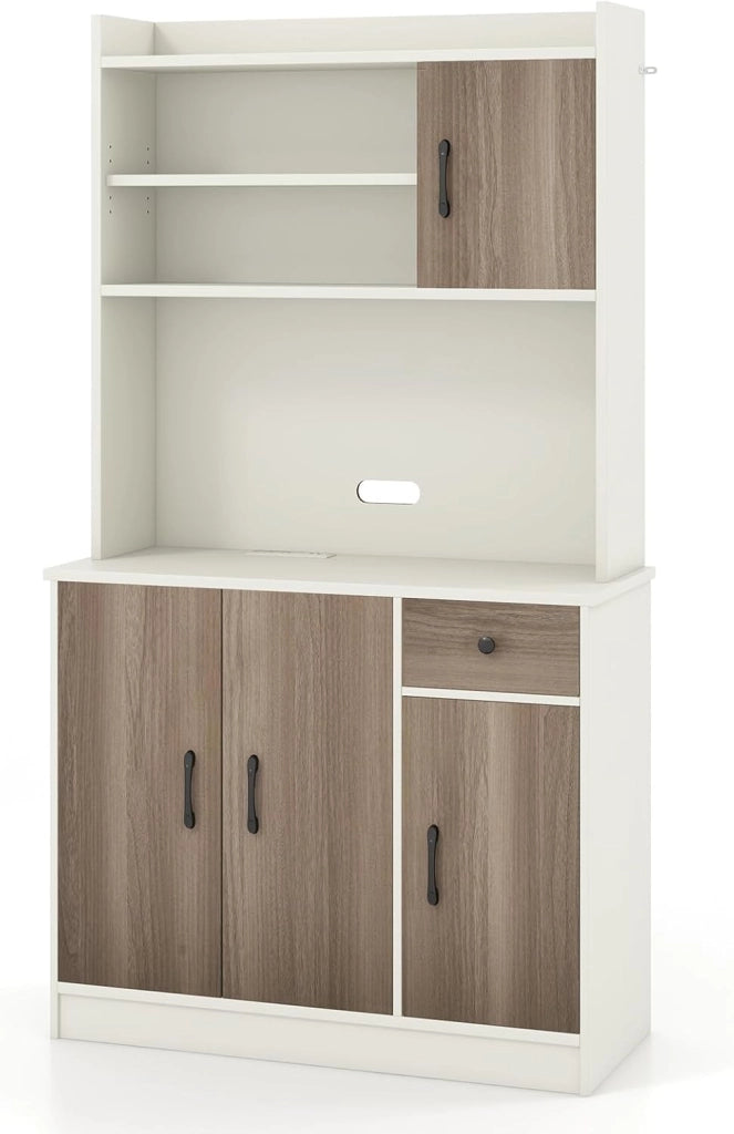 Armadio da cucina da 180 cm, con piano di lavoro, armadietto alto da cucina, armadietto con 4 ripiani regolabili, armadietto multiuso