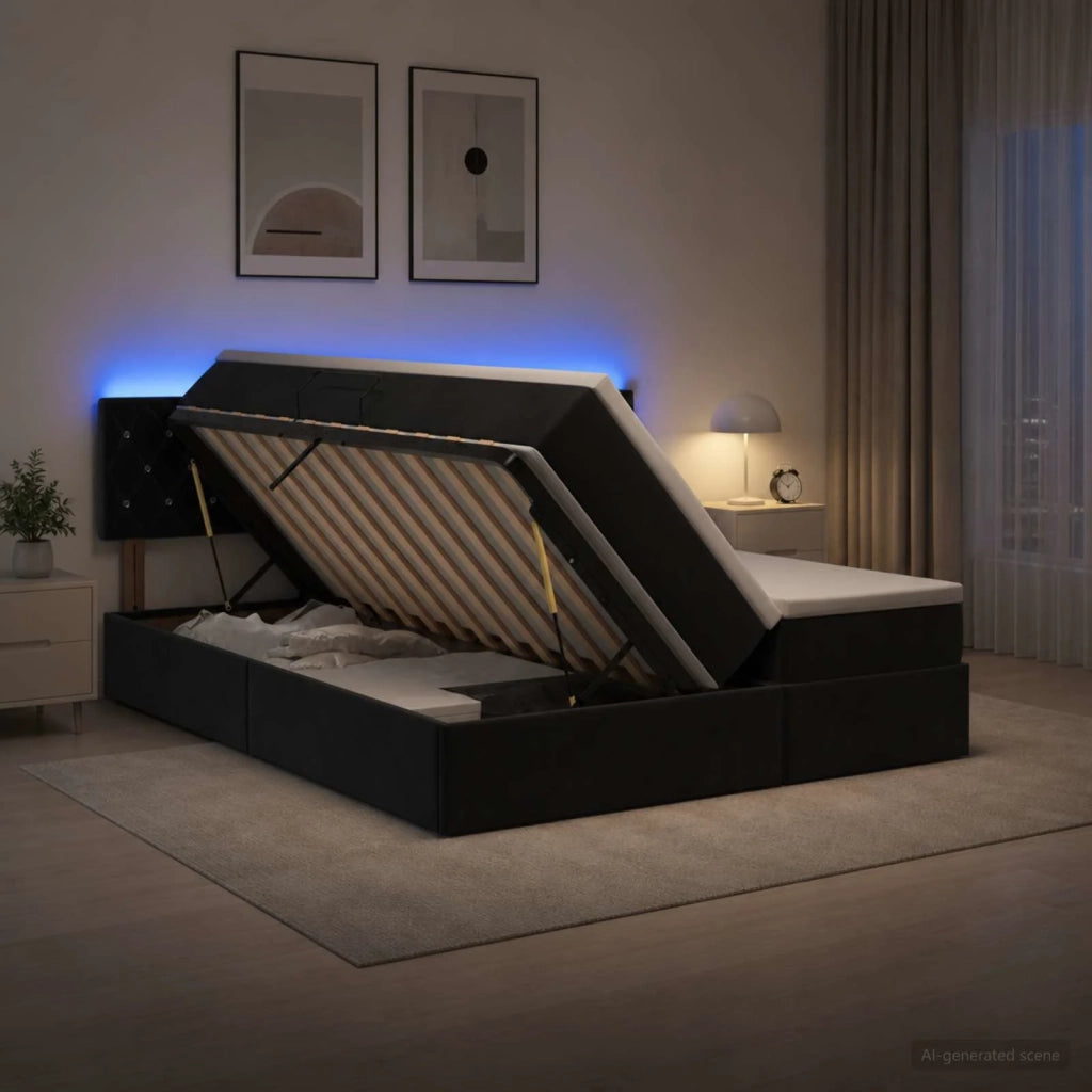Letto con contenitore LED e materasso Nero 200 x 200 cm Velluto 3459380