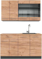 Cucina completa Fame-Line, Quercia dorata/antracite, 140 cm, PL Rovere, adatto per la combinazione individuale con altri moduli