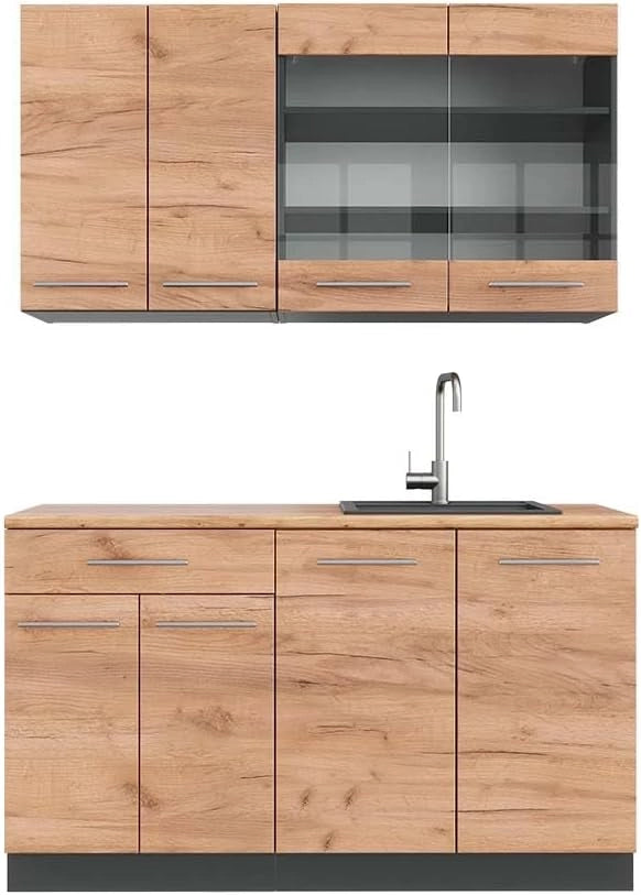 Cucina completa Fame-Line, Quercia dorata/antracite, 140 cm, PL Rovere, adatto per la combinazione individuale con altri moduli