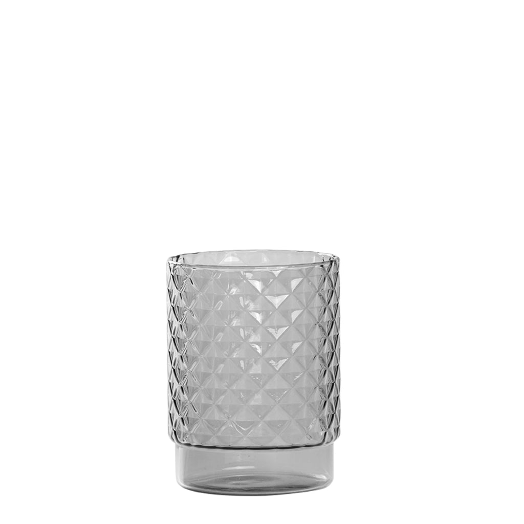 Isolano Set 4 Tumbler Impilabili in Vetro Borosilicato Grigio Lavorati a Mano con Decoro Effetto Diamantato per Tavola e Bar Design Contemporaneo