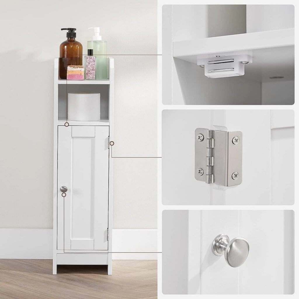 Mobile colonna bagno stretto in MDF bianco con ripiani regolabili